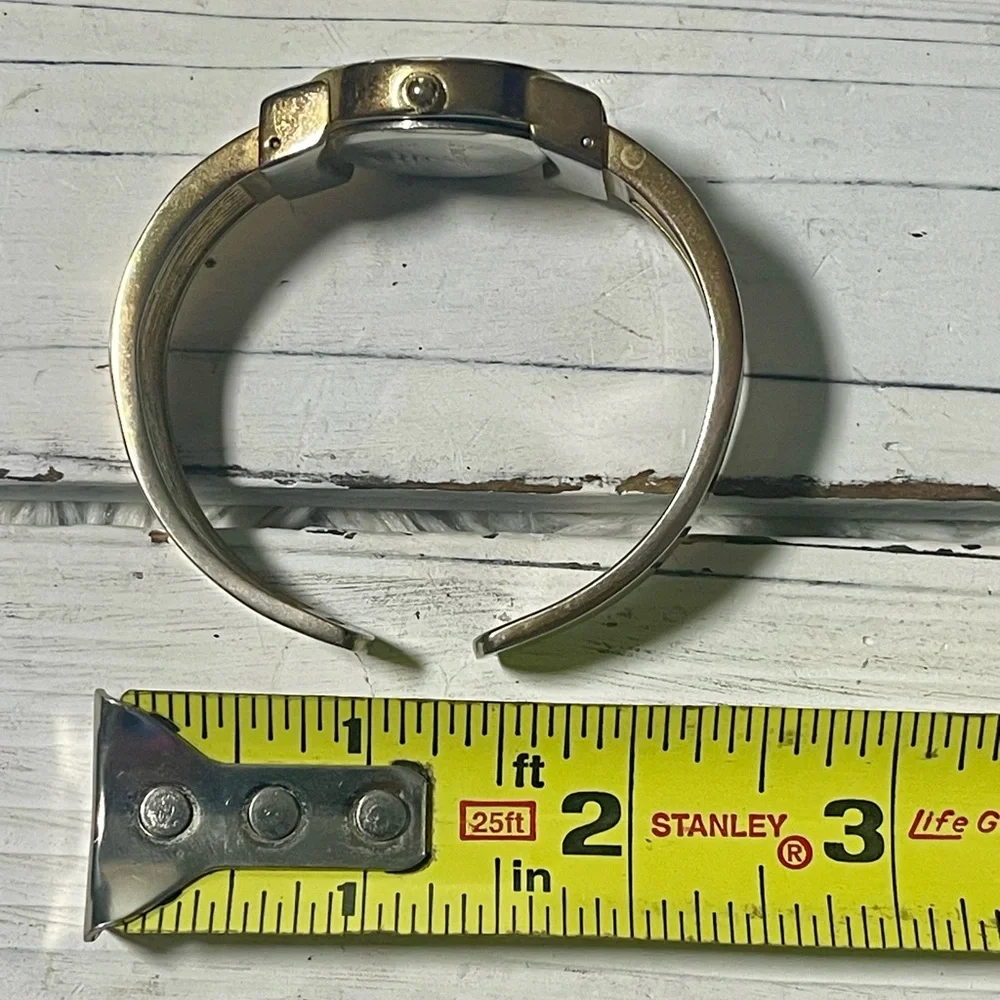 NEW BATTERY Vintage 90s Bangle Watch Bay Studio Cream Gold Ivory Mother Of Pearl